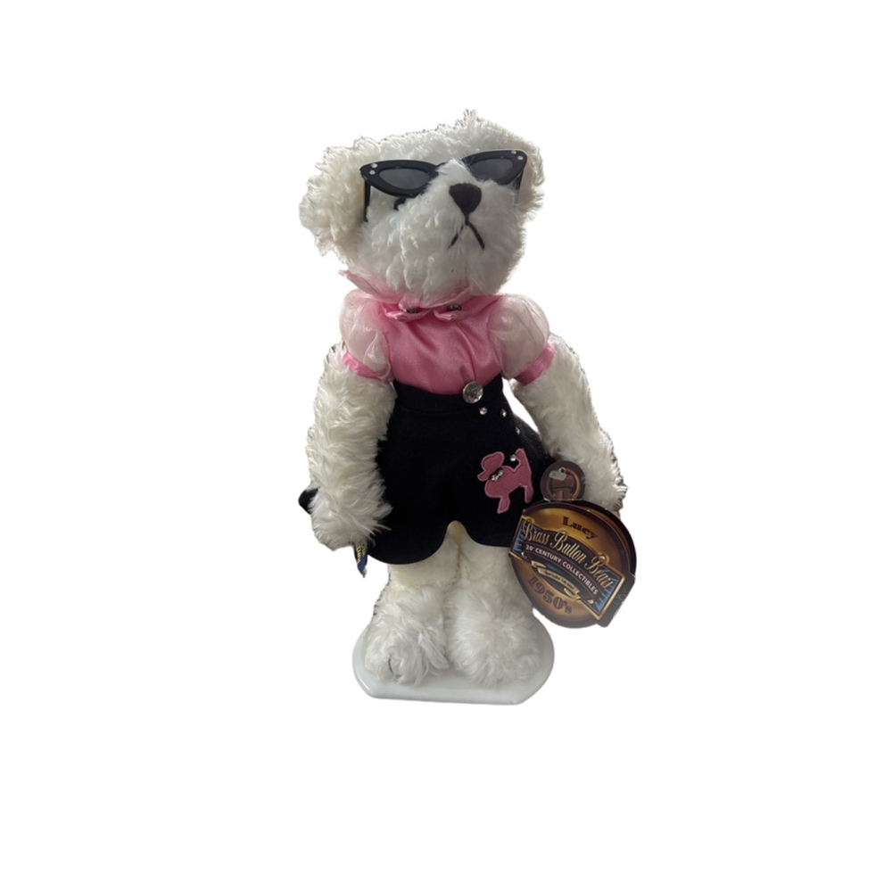 Baby Brass Button Bears Stuffed Animal, One Size, White and Pink